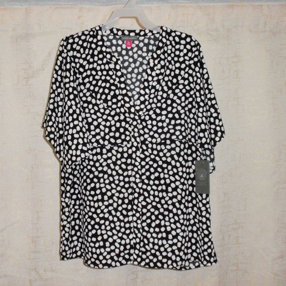 NWT Vince Camuto Black Polka Dots Top Sleeveless V-neck Blouse Sz XS - Picture 1 of 12